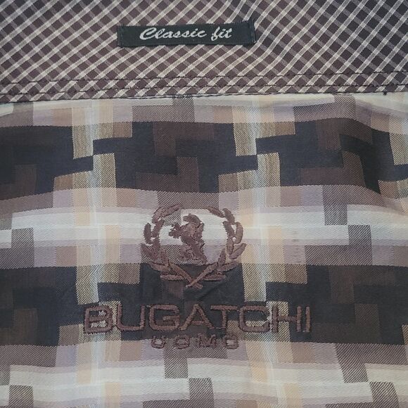 Bugatchi Uomo Classic Fit Shirt Long Sleeve Neutral Geometric Digital Print 2XL - Picture 8 of 12